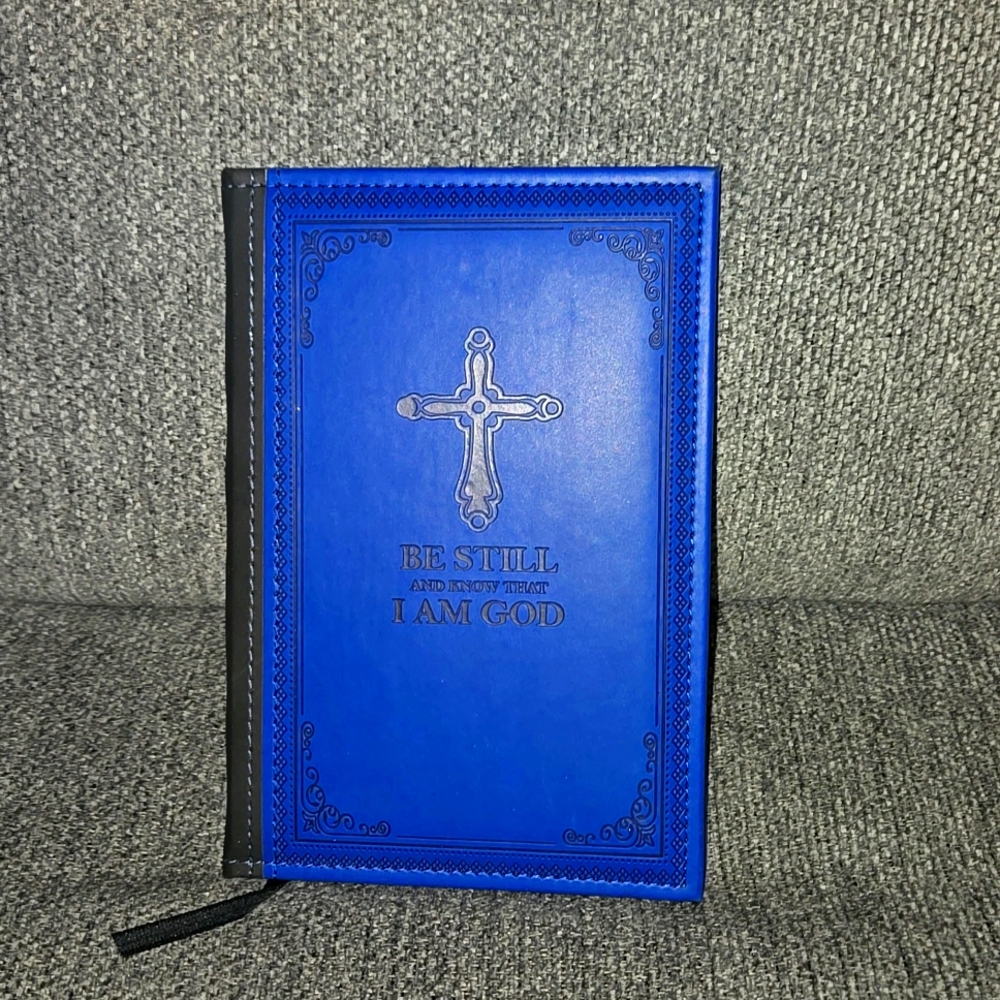 Faux leather covered wide ruled journal with religious phrases
